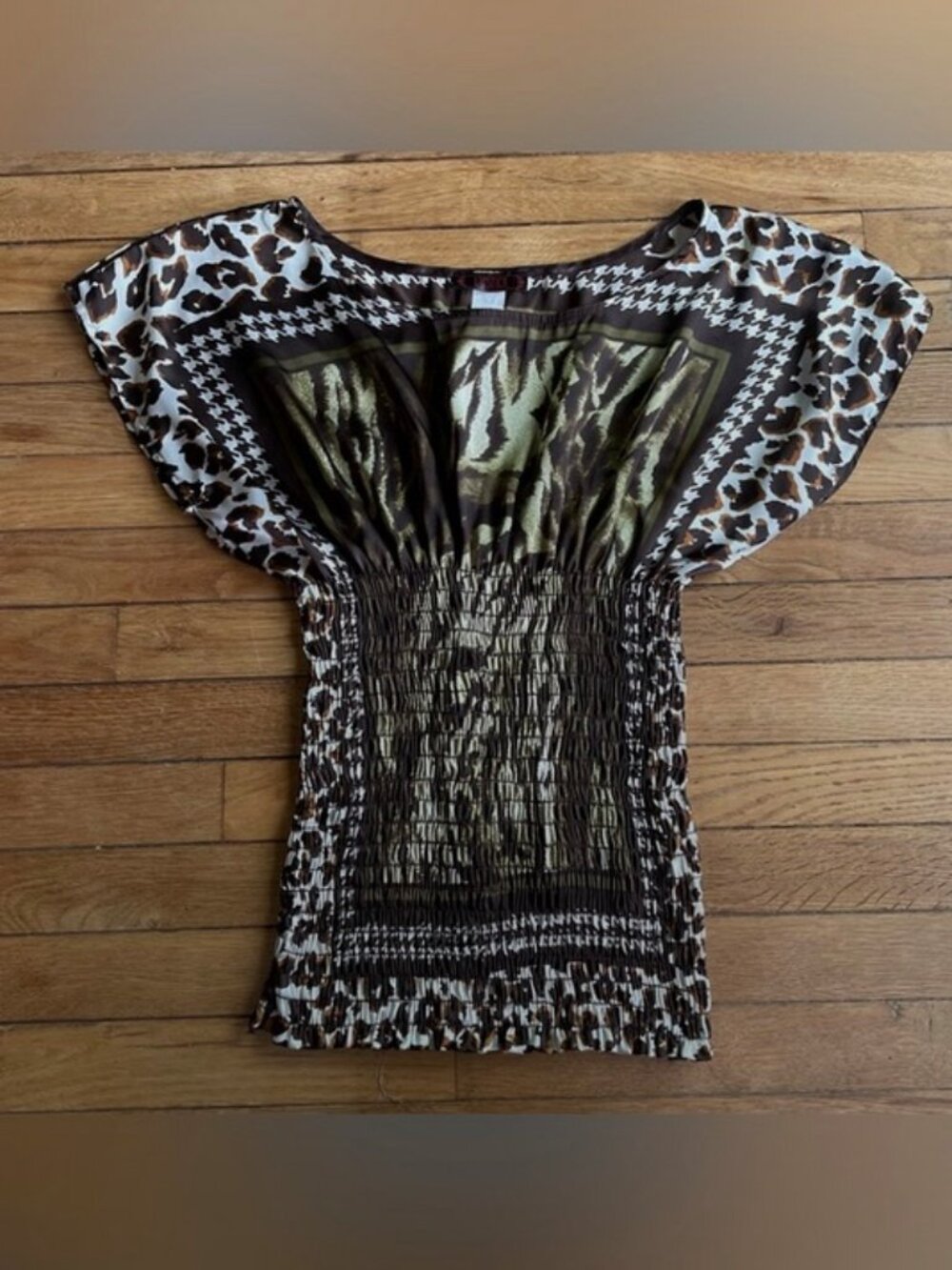 Vtg Y2K Lipstick Brand Going Out Top Sz S Brown & Green Animal Print Clubwear